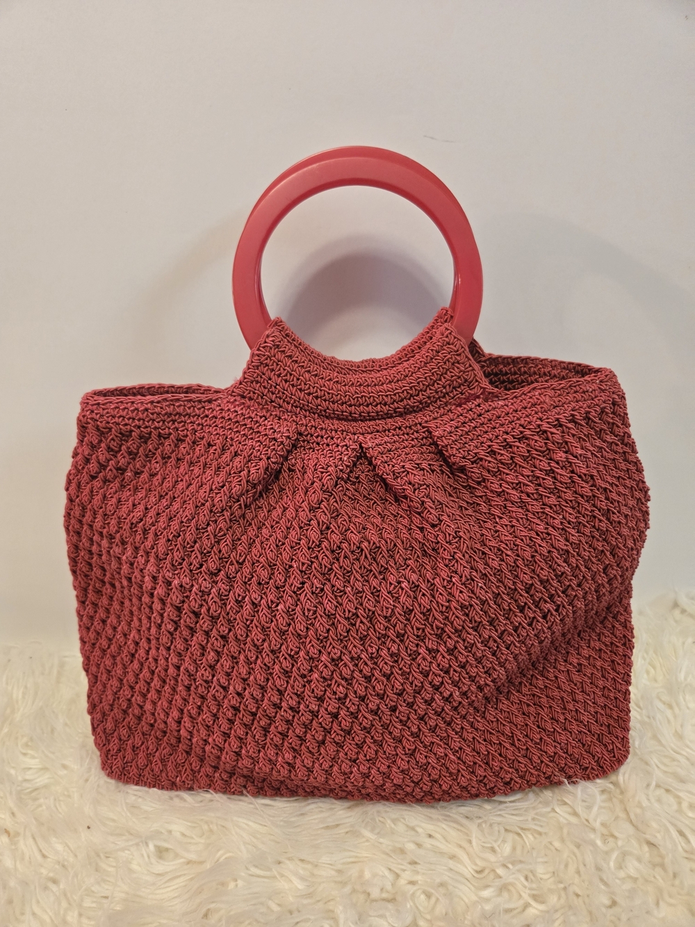 Liz Claiborne Crochet Tote with Round Handles - Red